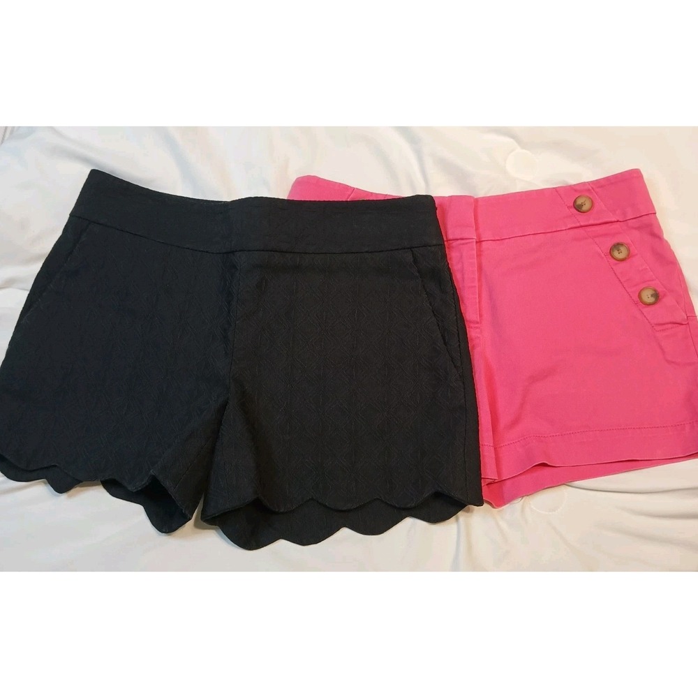 Lot Of 2 Ann Taylor Loft Riviera Shorts. Sz 0. Black Scalloped Hem Pink Sailor